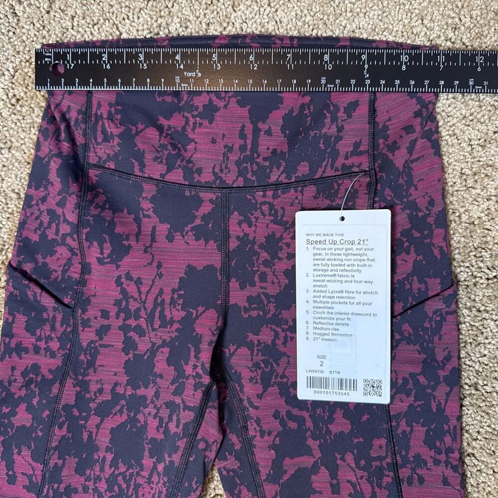 Lululemon Speed Up Crop 21" Splatter Blossom Jacquard Garnet Black Size 2 (read) - Picture 4 of 8